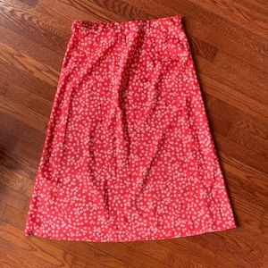 Loft red floral midi skirt with elastic waistband size S